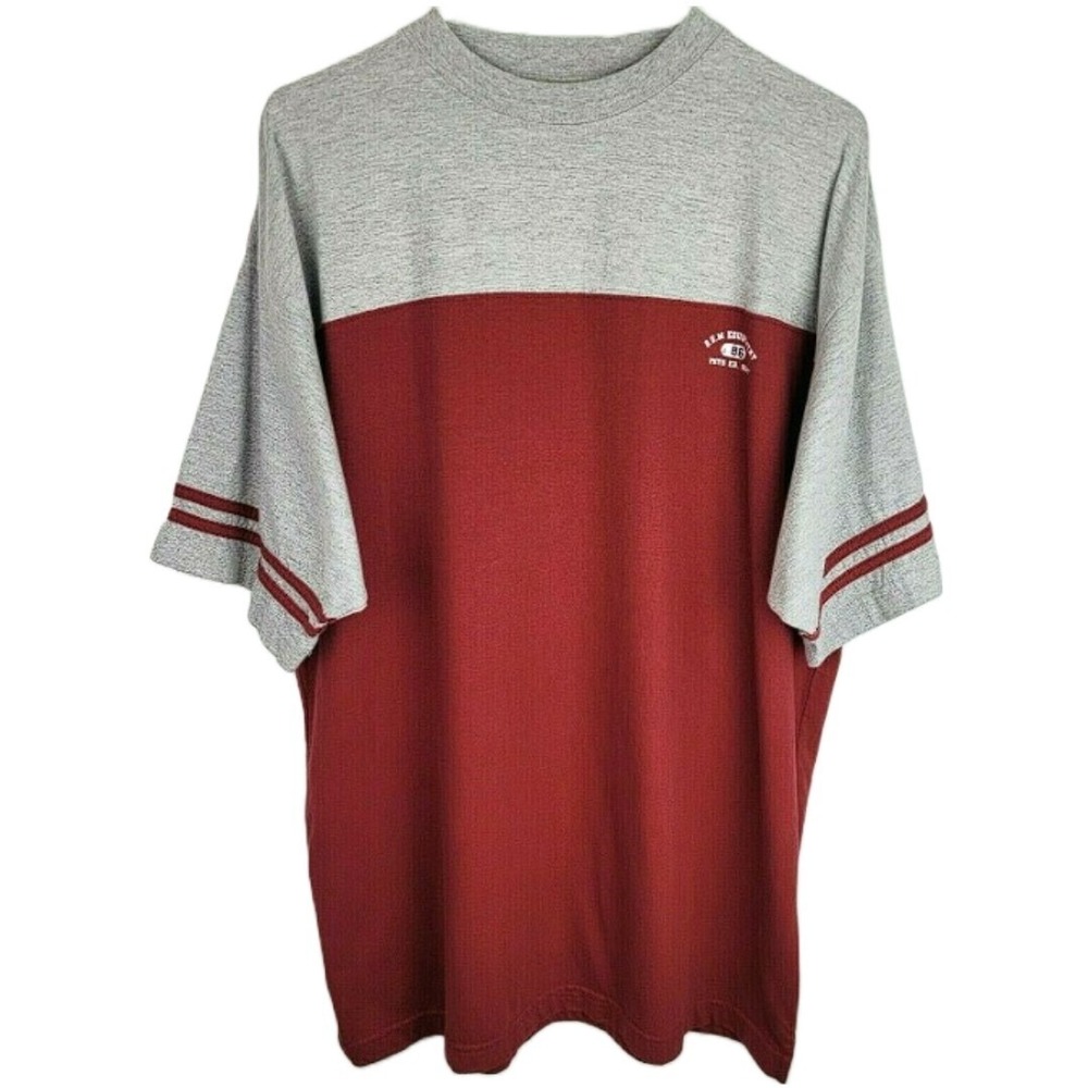 Vintage Bum Equipment Mens Large Red Grey Short Sleeve T Shirt Y2K Retro EUC